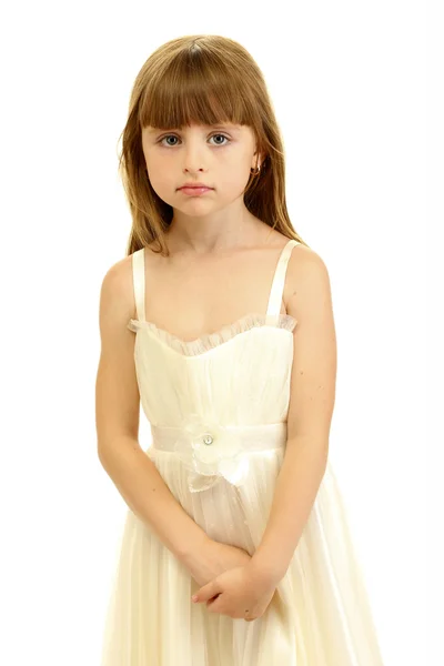 Portret van lief klein meisje geïsoleerd op wit — Stockfoto