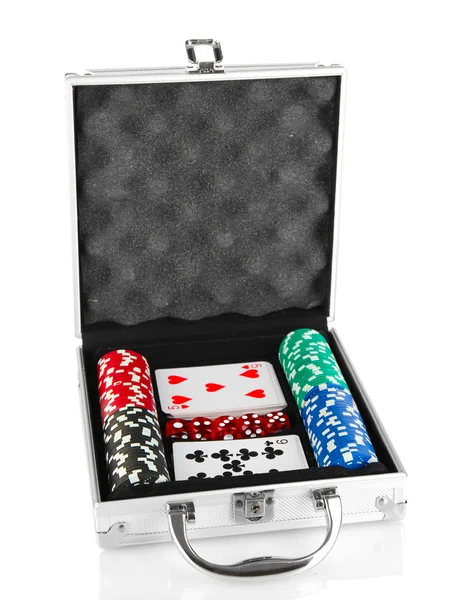 Metalik olgu üzerinde izole beyaz arka planda çalýþmasýný poker — Stok fotoğraf