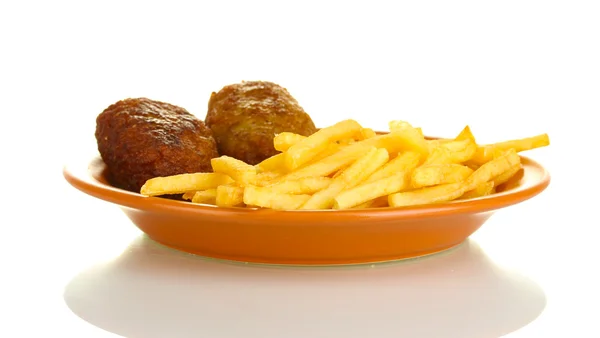 Картофель фри с бургерами в тарелке изолированы на белом крупным планом — стоковое фото