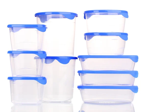Contenitori di plastica per alimenti isolati su bianco — Foto Stock