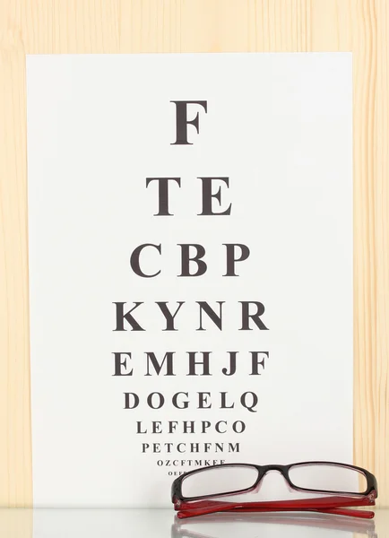 Тестова діаграма Eyesight з окулярами крупним планом — стокове фото