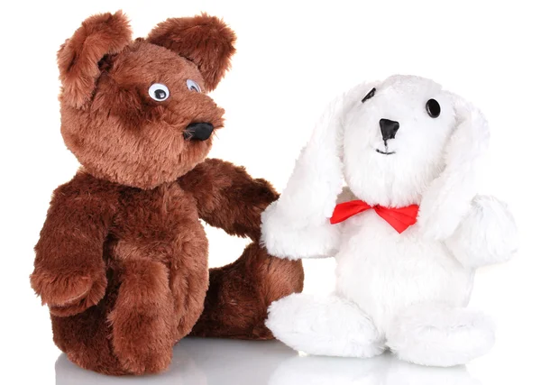 Toy bear and bunny isolated on white — Stockfoto