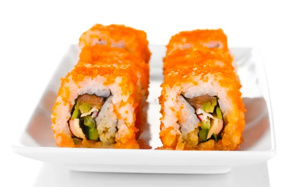 Deilig sushi på tallerken isolert på hvitt – stockfoto