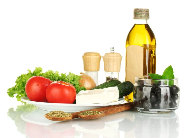 Ingredients for a Greek salad isolated on white background Stock Image