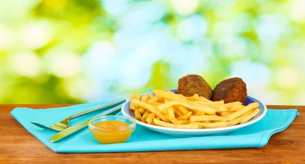 Yeşil renkli yakın çekim tabağa burgers patates kızartması — Stok fotoğraf