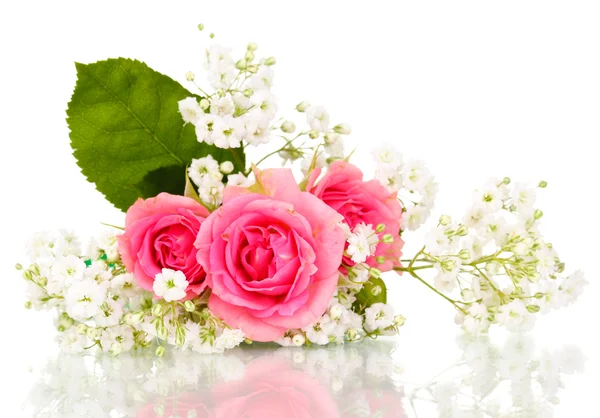 Roze rozen in boeket geïsoleerd op wit — Stockfoto