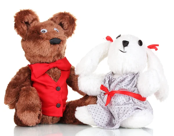Urso de brinquedo e coelho isolado em branco — Fotografia de Stock