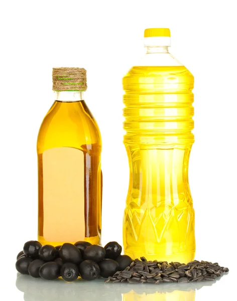 Olívaolaj és napraforgóolaj fehér tartályban — Stock Fotó