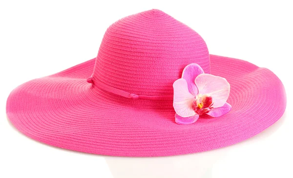 Hermoso sombrero de mujer de verano con flor aislada sobre fondo blanco — Foto de Stock