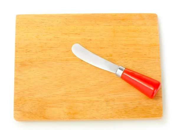 Cutting board with knife for cheese isolated on white close-up — Stock Photo, Image