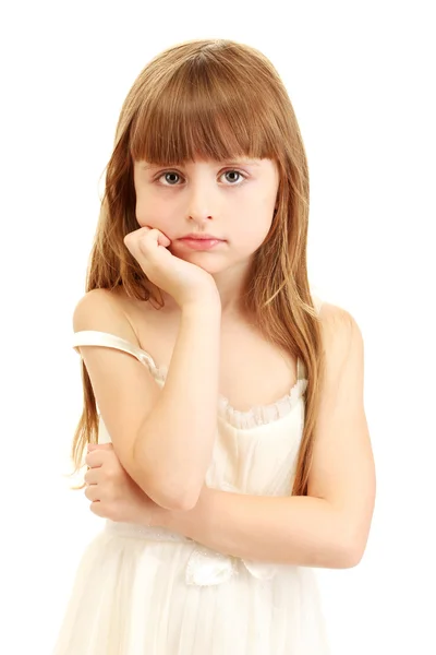 Портрет милой маленькой девочки, изолированной на белом — стоковое фото