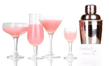 Tasty pink cocktails isolated on white clipart
