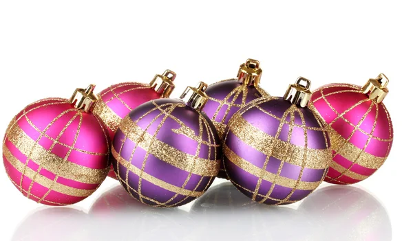 Beautiful purple and pink Christmas balls isolated on white — Stock Photo, Image