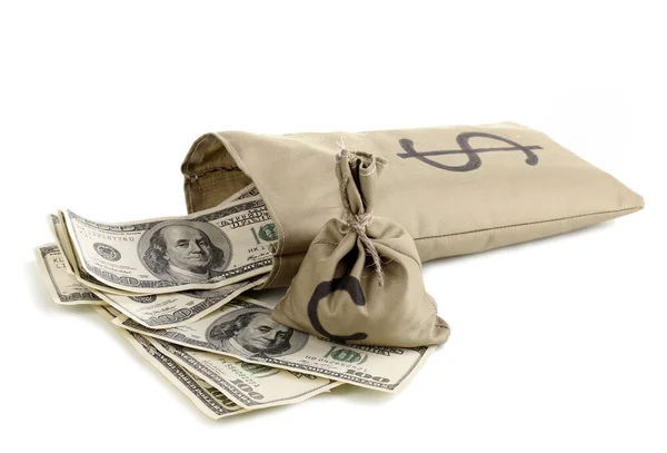 Τσάντες με χρήματα που απομονώνονται σε λευκό — Φωτογραφία Αρχείου