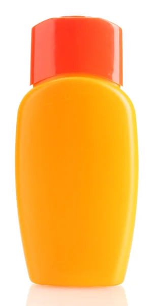 Bottiglia con crema abbronzante isolata su bianco — Foto Stock