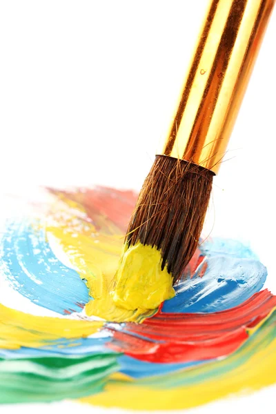Abstract gouache paint and brush, isolated on white — Stock Photo, Image
