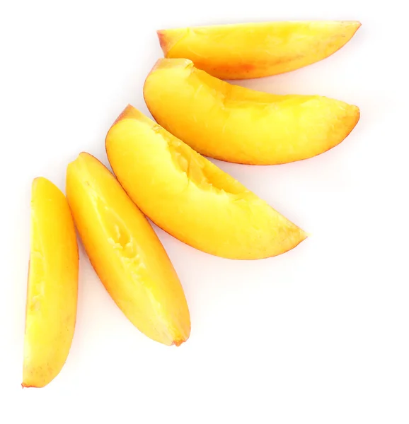 Ripe peach slices isolated on white — Stock Photo, Image