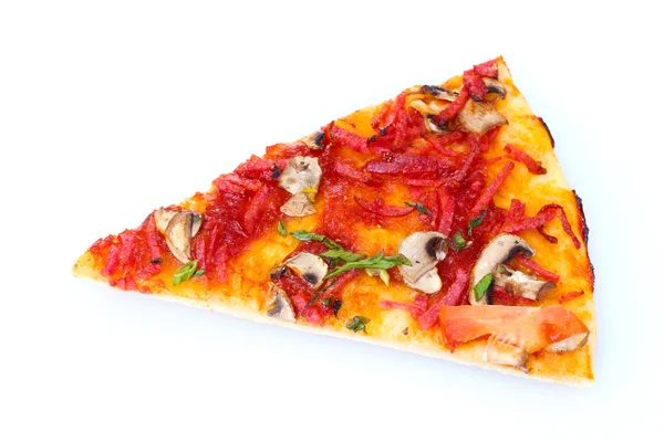 Smaczny kawałek pizzy na białym tle — Zdjęcie stockowe