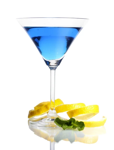 stock image Blue cocktail in martini glass isolated on white