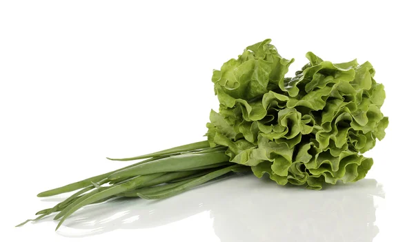 Свіжий салат і зелена цибуля ізольовані на білому — стокове фото