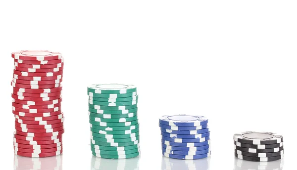 Casinofiches geïsoleerd op wit — Stockfoto