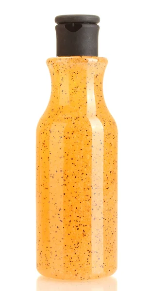 Bottle with scrub isolated on white — Stock Photo, Image