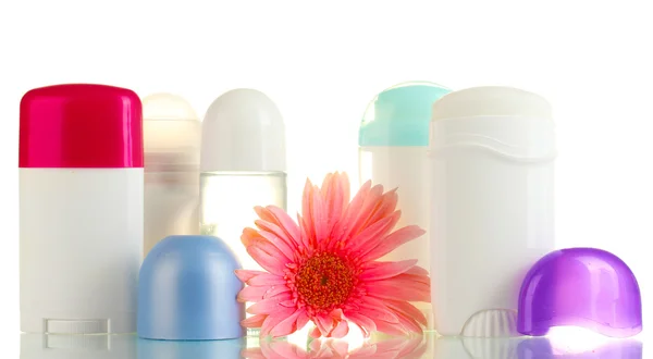Deodorant a květina izolovaných na bílém — Stock fotografie