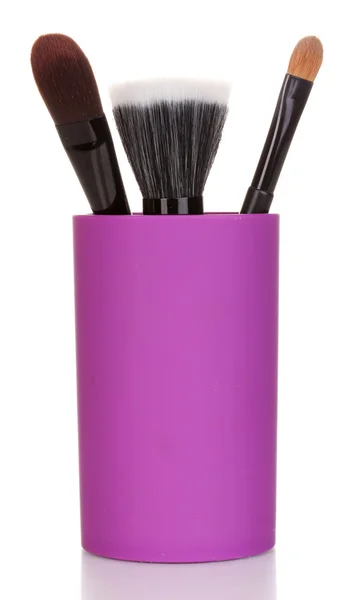 Beyaz izole Kupası kozmetik fırçalar — Stok fotoğraf