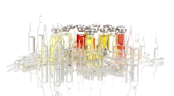 Comprimidos y ampollas aislados en blanco — Foto de Stock
