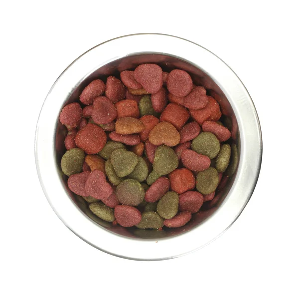 Kuru Köpek Gıda metal kapta beyaz izole — Stok fotoğraf