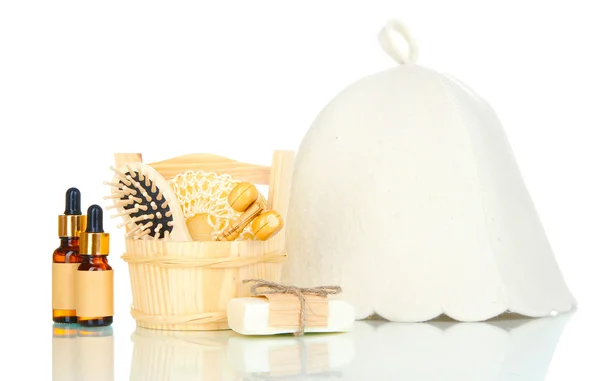 Sauna şapka ve banyo izole üzerinde beyaz set — Stok fotoğraf