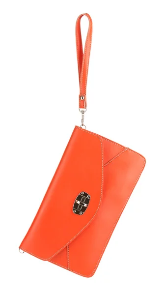 Hermoso bolso de mujer de cuero naranja aislado en blanco —  Fotos de Stock