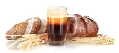 Glass of kvass with bread isolated on white background clipart