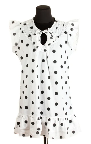 stock image Woman white black polka dot dress on mannequin on white background