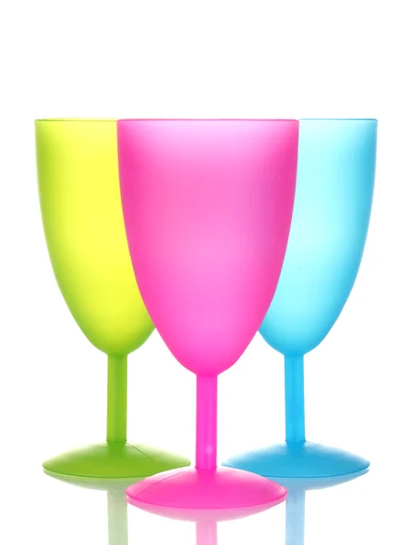 Bright plastic goblets isolated on white — Stock Photo, Image