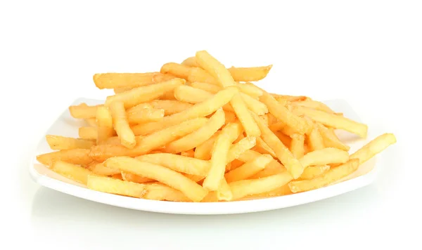 Pommes de terre frites dans l'assiette isolée sur blanc — Photo