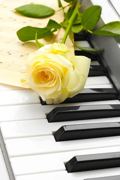 Hintergrund der Synthesizer-Tastatur mit Rose — Stockfoto