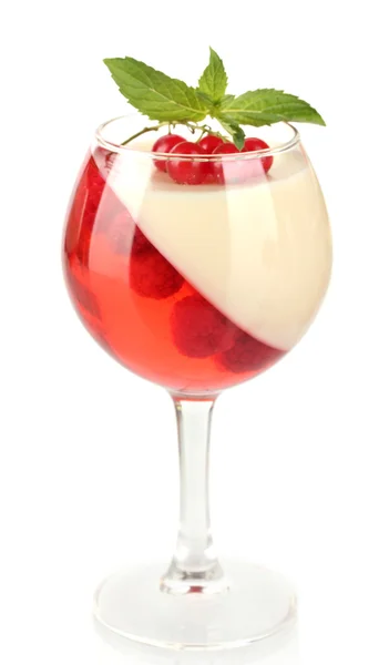 Фруктовий желе з шоколадом і ягодами в склі ізольовані на білому — стокове фото