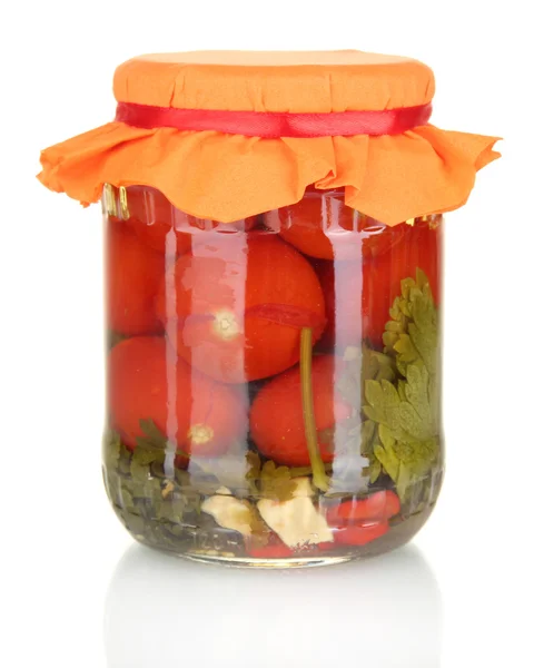 Burk med konserverade tomater isolerad på vit — Stockfoto