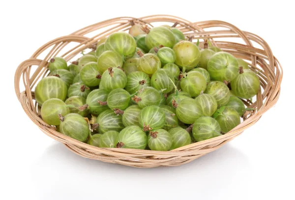 Green gooseberry in basket isolated on white — Stock Photo, Image