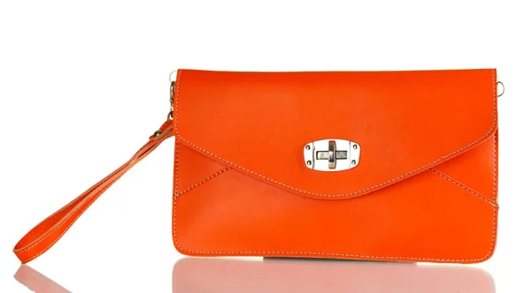 Красива помаранчева шкіряна сумка ізольована на білому — стокове фото