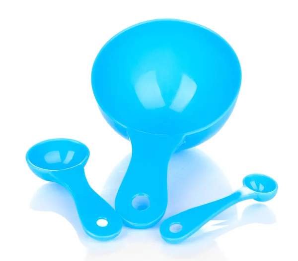 Cucchiai dosatori blu isolati su bianco — Foto Stock