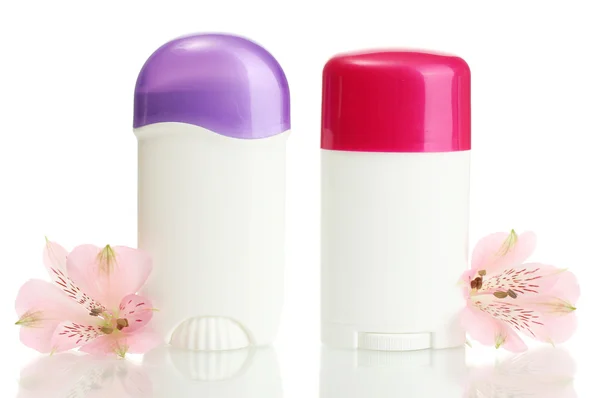 Deodorants with flower isolated on white — Stock Photo, Image