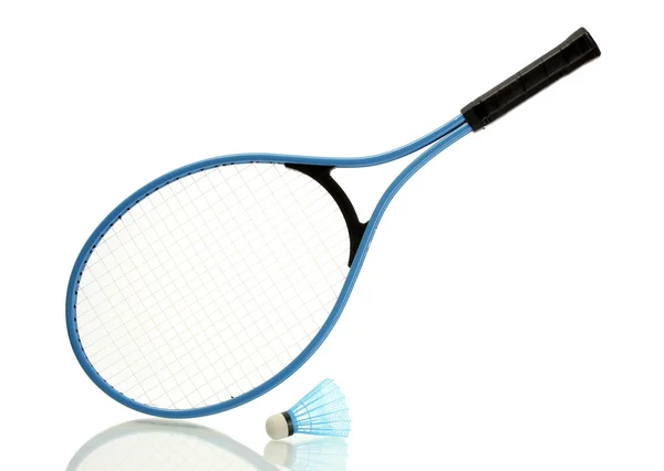 Badminton raquete e shuttlecock isolado em branco — Fotografia de Stock