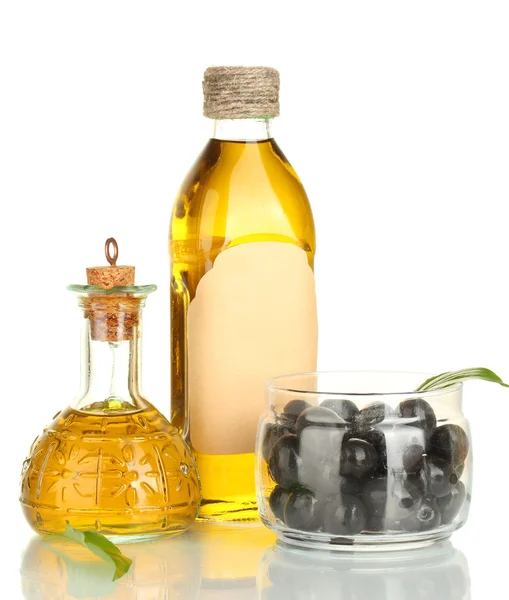 Garrafa de azeite e pequeno decantador isolado em branco — Fotografia de Stock