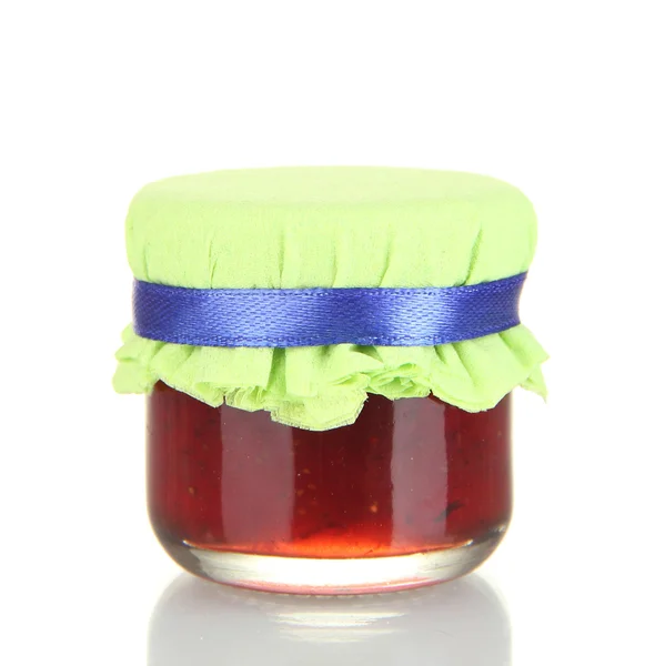 Krukke med velsmagende marmelade isoleret på hvid - Stock-foto