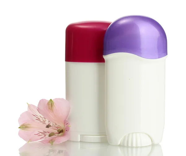 Desodorantes con flor aislada en blanco — Foto de Stock