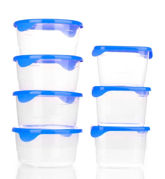 Пластикові контейнери для їжі ізольовані на білому — стокове фото