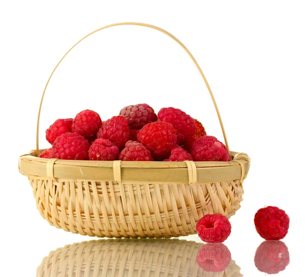 Raspberry in a basket isolated on white — Stock Photo, Image