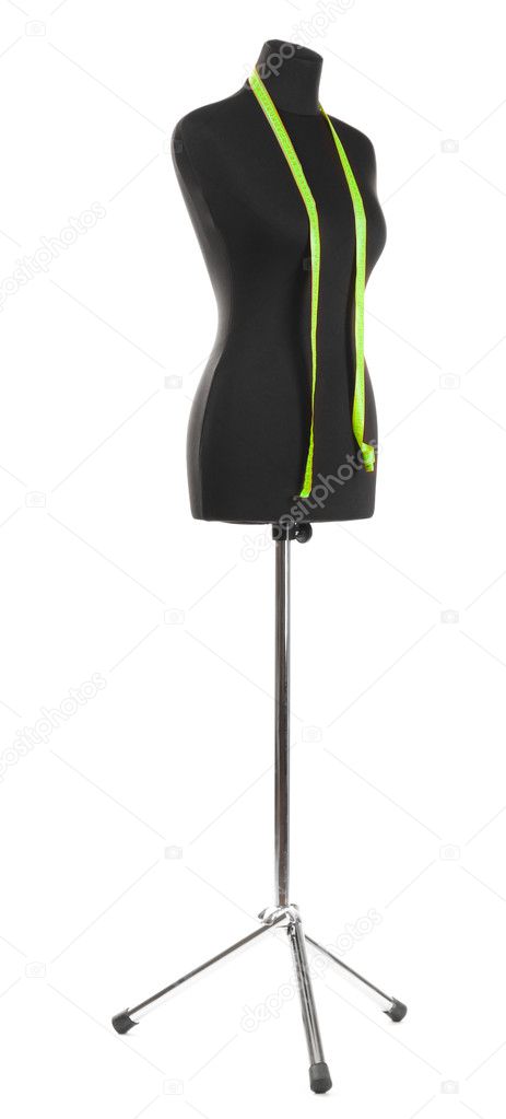 Empty black mannequin with measuring tape isolated on white